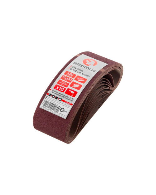 Стрічка шліфувальна Intertool - 75 х 533 мм Р80 (10 шт.) (BT-0408)