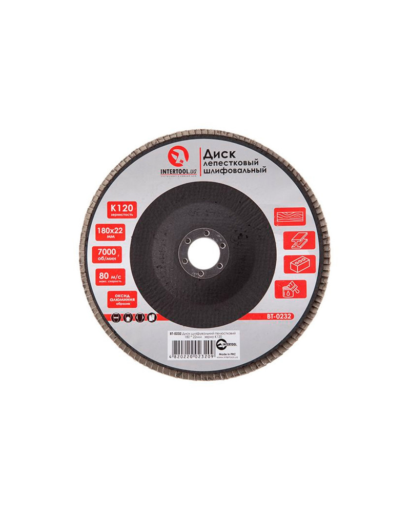 Круг пелюстковий торцевої Intertool - 180 мм Р120 (BT-0232)