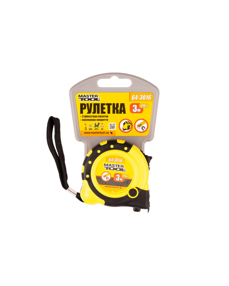 Рулетка Mastertool - 3 м х 16 мм магніт (64-3016)