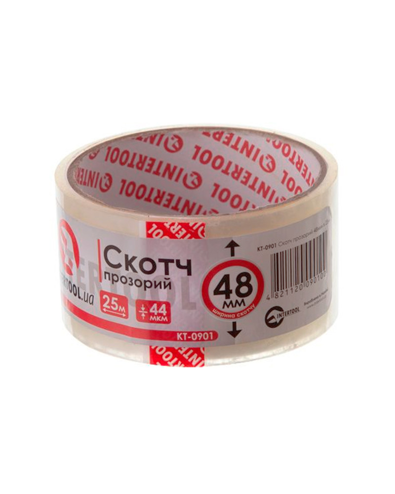Скотч Intertool - 48 мм х 25 м х 52 мкм, прозорий (KT-0901)