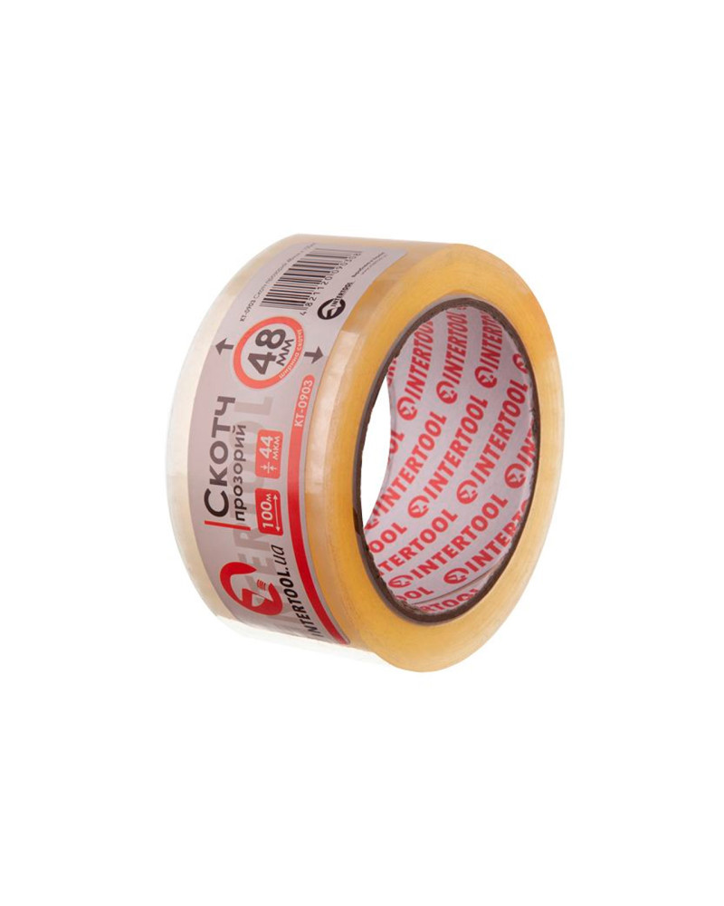 Скотч Intertool - 48 мм х 100 м х 52 мкм, прозорий (KT-0903)