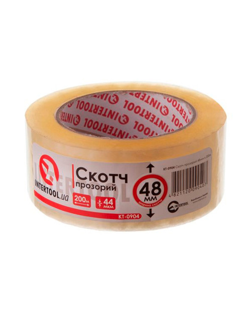 Скотч Intertool - 48 мм х 200 м х 52 мкм, прозорий (KT-0904)