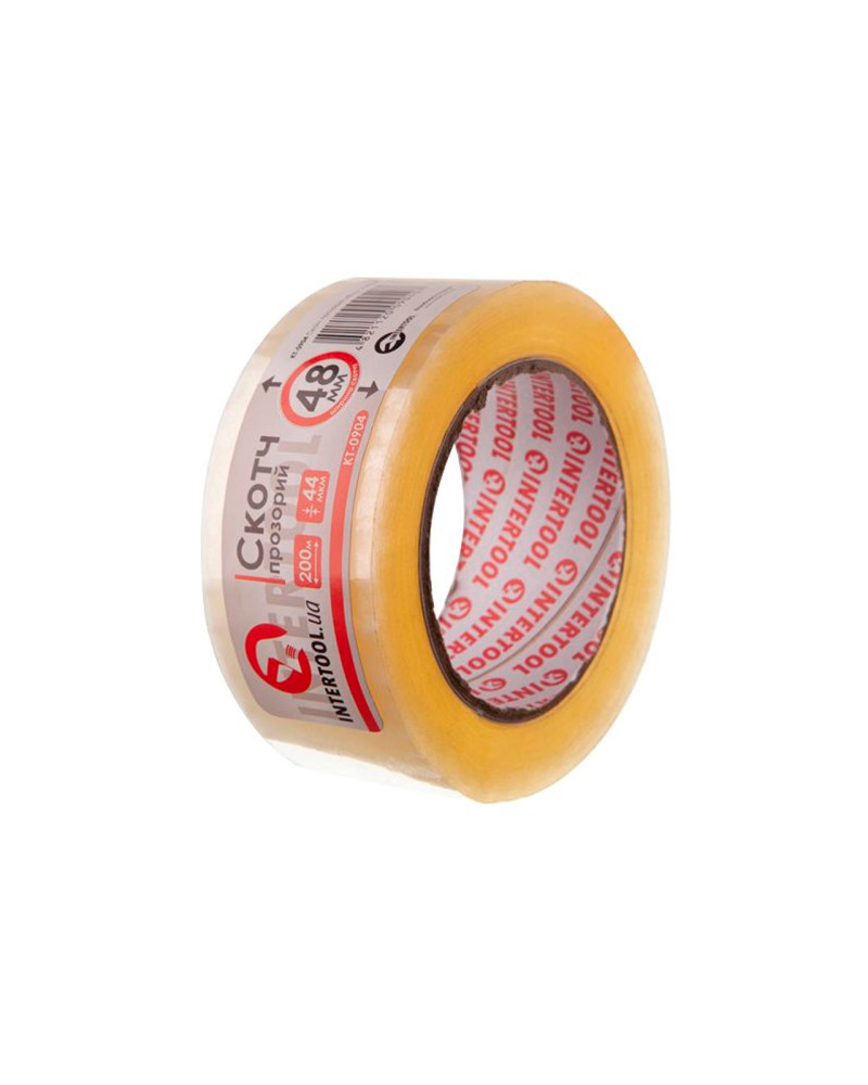 Скотч Intertool - 48 мм х 200 м х 52 мкм, прозорий (KT-0904)