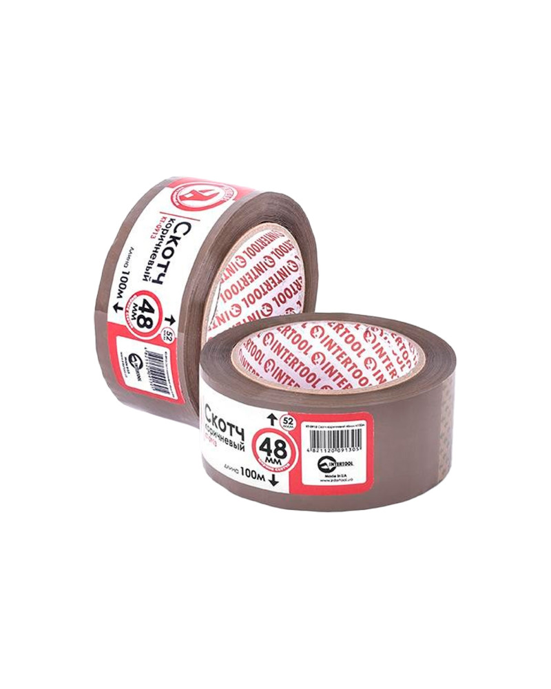 Скотч Intertool - 48 мм х 100 м х 52 мкм, коричневий (KT-0913)