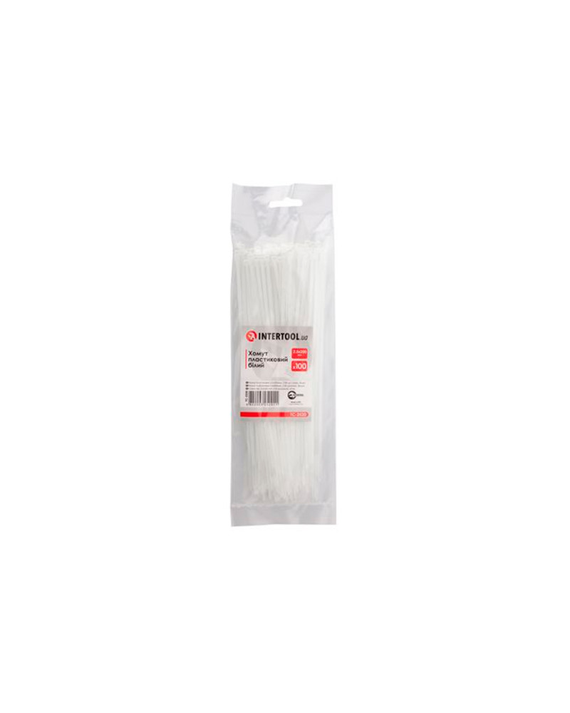 Хомут пластиковий Intertool - 2,5 х 200 мм білий (100 шт.) (TC-2520)