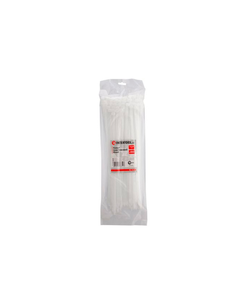 Хомут пластиковий Intertool - 7,6 х 350 мм білий (100 шт.) (TC-7635)