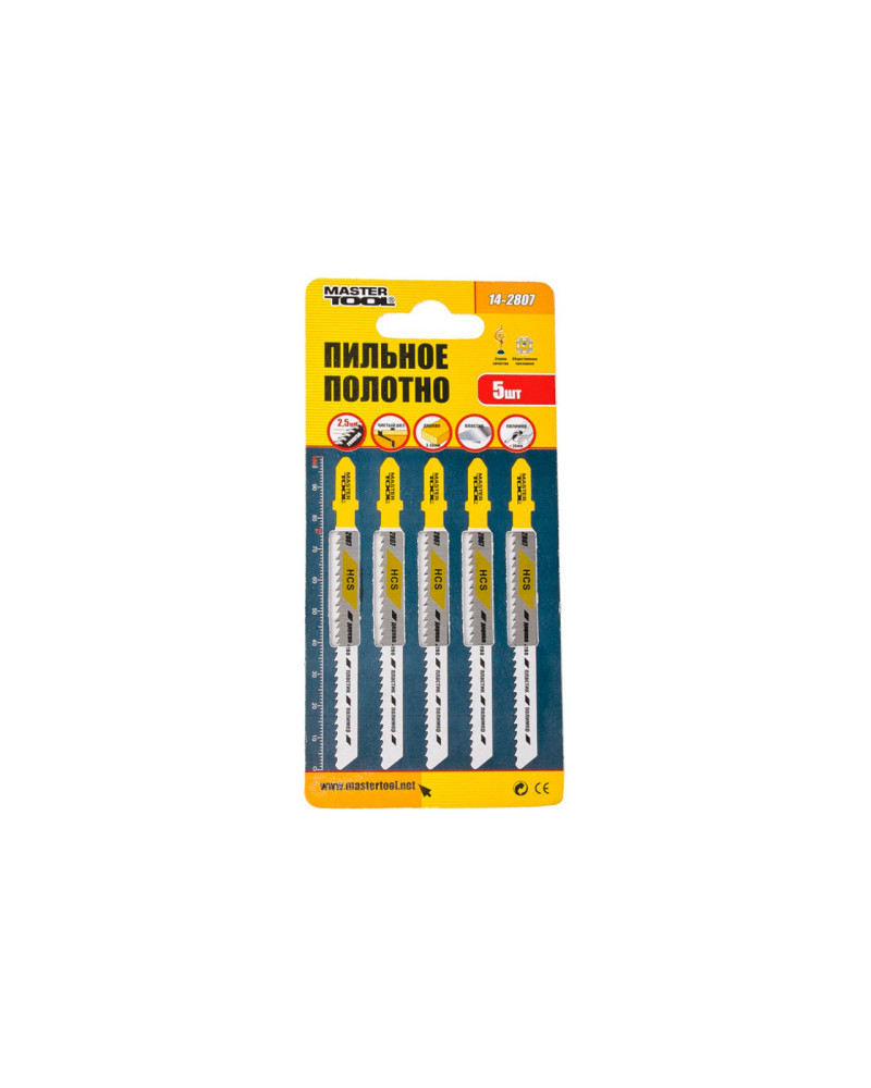 Полотно пильне для лобзика Mastertool - 76 х 2,5 мм (реверс) дерево-пластик (5 шт.) (14-2807)