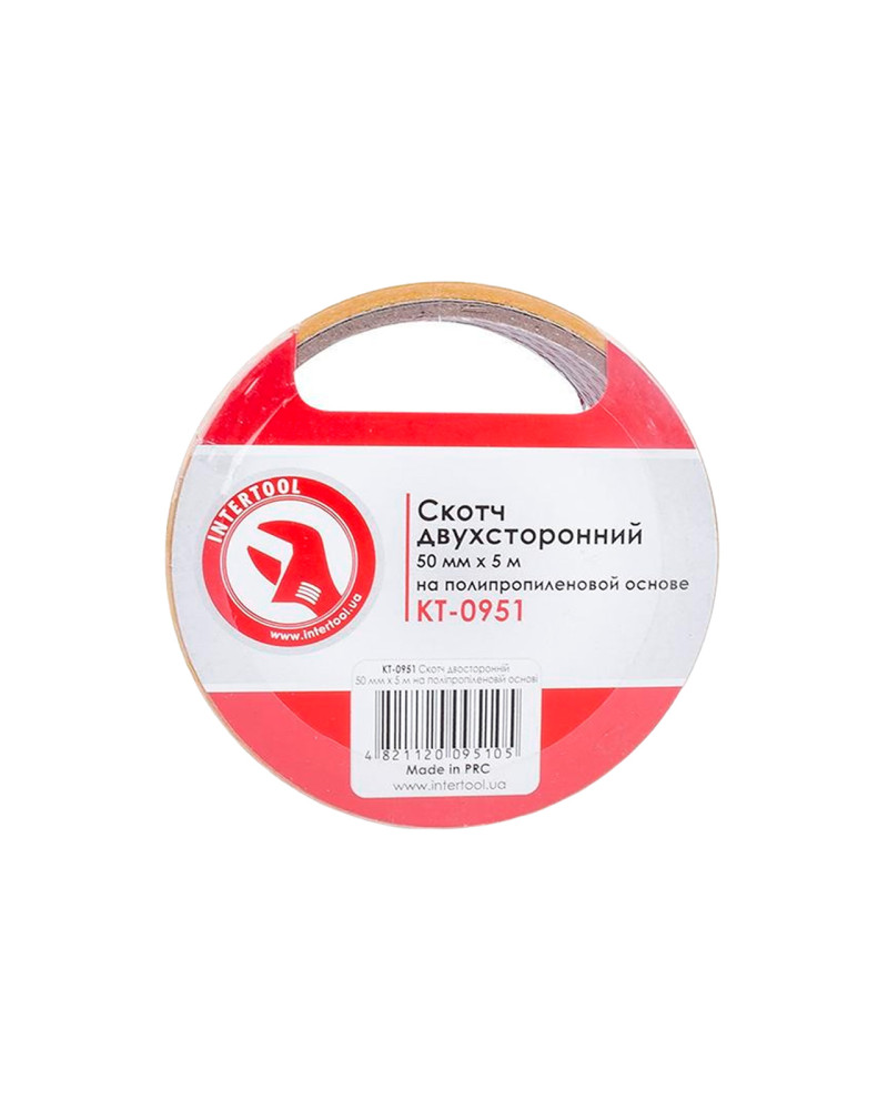 Скотч двосторонній Intertool - 50 мм х 5 м пропилен (KT-0951)