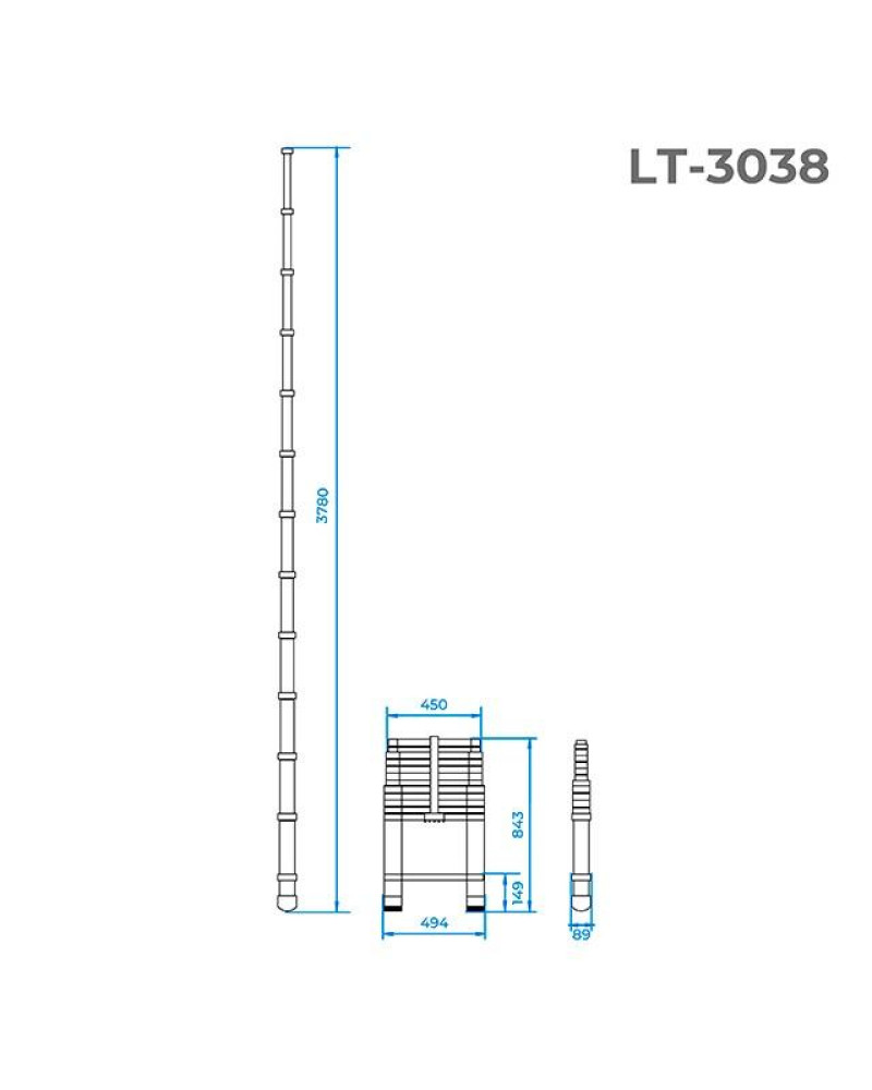 Сходи телескопічна Intertool - 3800 мм х 12 ступенів (LT-3038)
