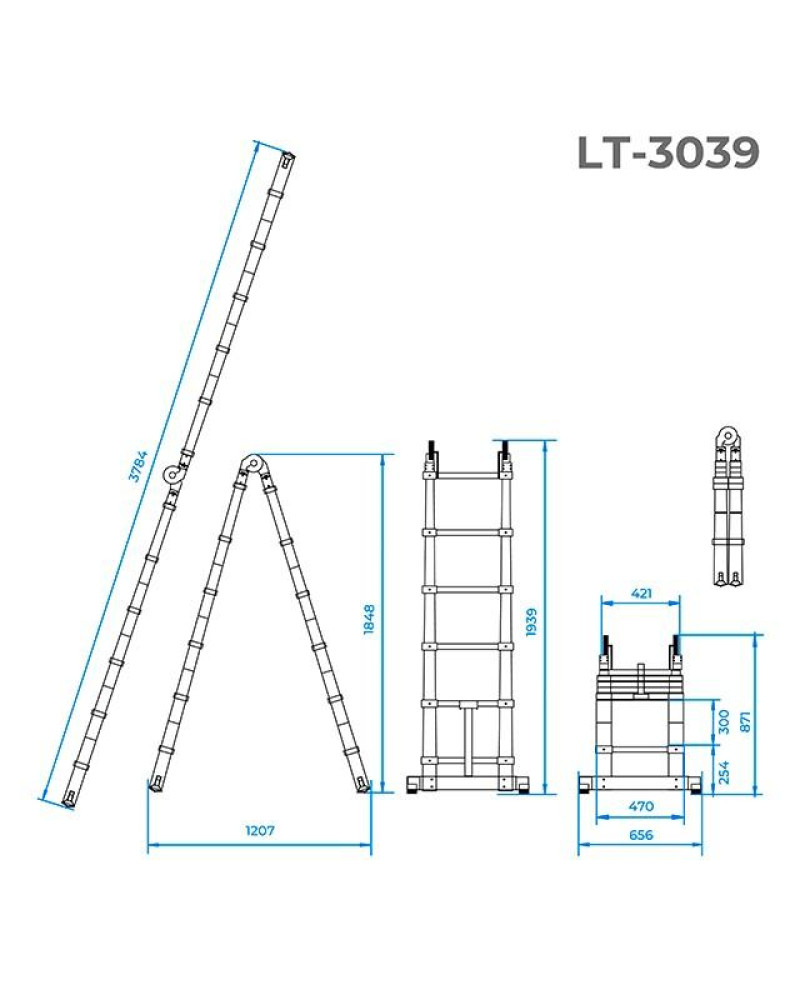 Сходи телескоп-розкладна Intertool - 3850 мм х 12 ступенів (LT-3039)