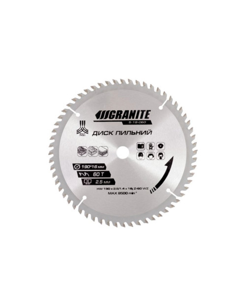 Диск пильний Granite - 190 x 60T x 16 мм (5-19-060)