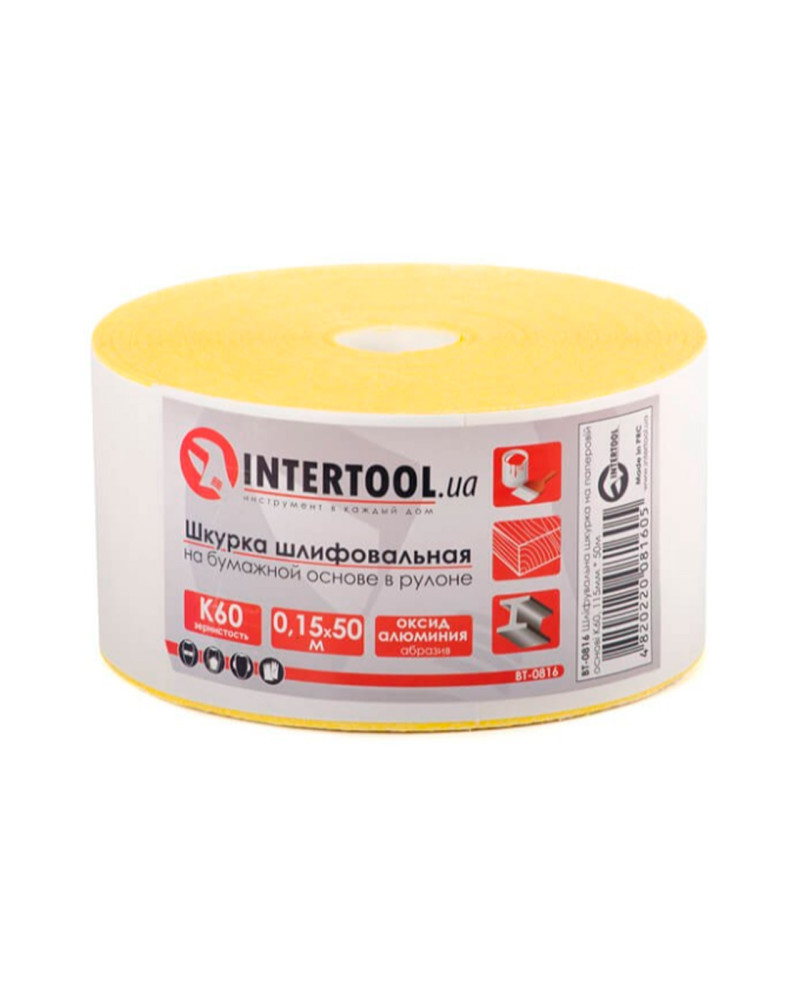 Шліфувальна шкурка Intertool - 115 мм x 50 м x P60 папір (BT-0816)