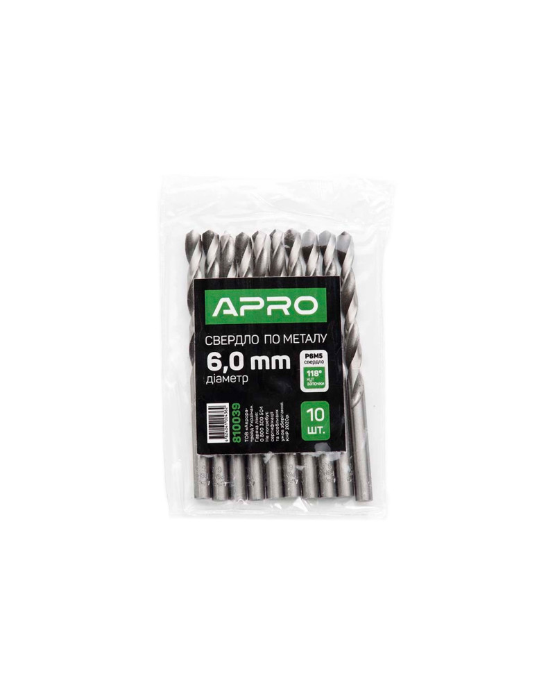 Свердло по металу Apro - 6,0 мм Р6М5 (810039)