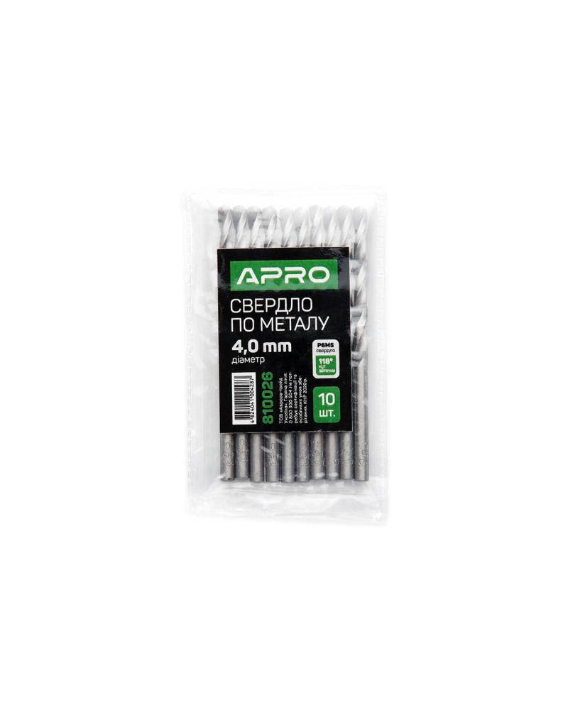 Свердло по металу Apro - 4,0 мм Р6М5 (810026)