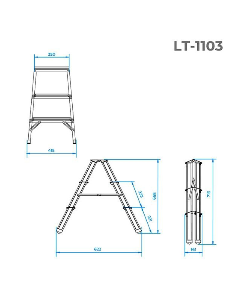 Драбина двостороння Intertool - 660 мм x 3 ступені (LT-1103)