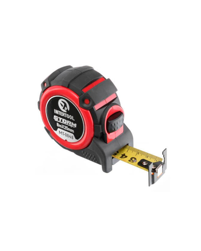 Рулетка Intertool - 8 м x 25 мм Storm магнтіт автостоп (MT-0848)