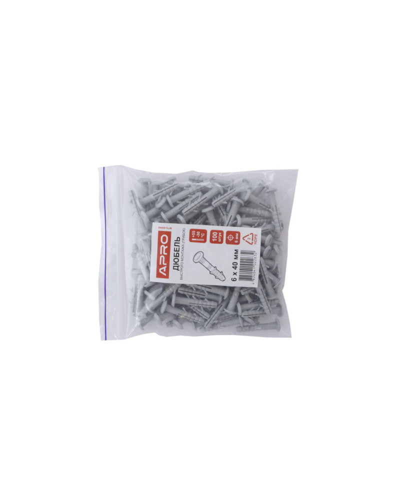 Дюбель Apro - 6 x 40 мм грибок (100 шт.) MTG-60040 (MTG-60040)