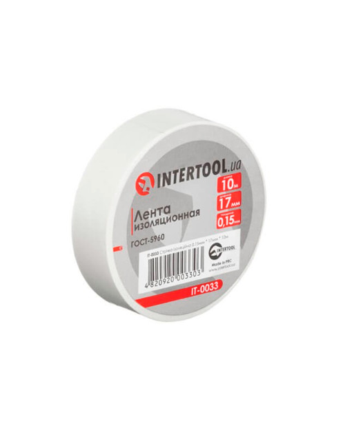 Стрічка ізоляційна Intertool - 10 м x 17 x 0,15 мм біла (IT-0033)