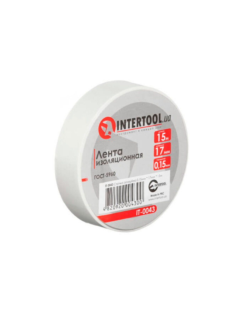 Стрічка ізоляційна Intertool - 15 м x 17 x 0,15 мм біла (IT-0043)