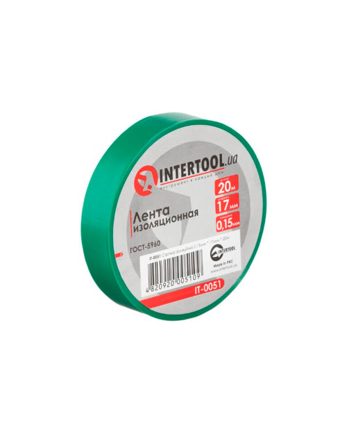 Стрічка ізоляційна Intertool - 20 м x 17 x 0,15 мм зелена (IT-0051)