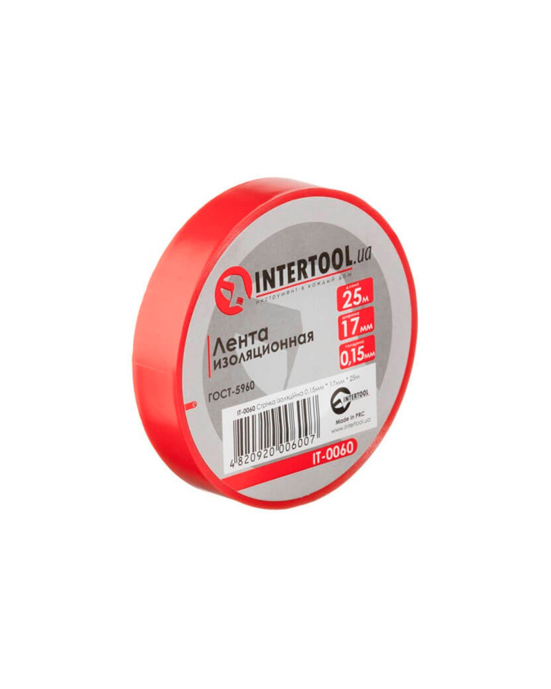 Стрічка ізоляційна Intertool - 25 м x 17 x 0,15 мм червона (IT-0060)
