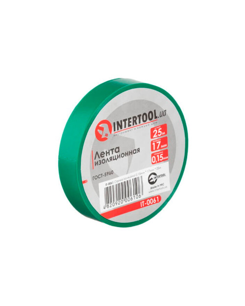 Стрічка ізоляційна Intertool - 25 м x 17 x 0,15 мм зелена (IT-0061)