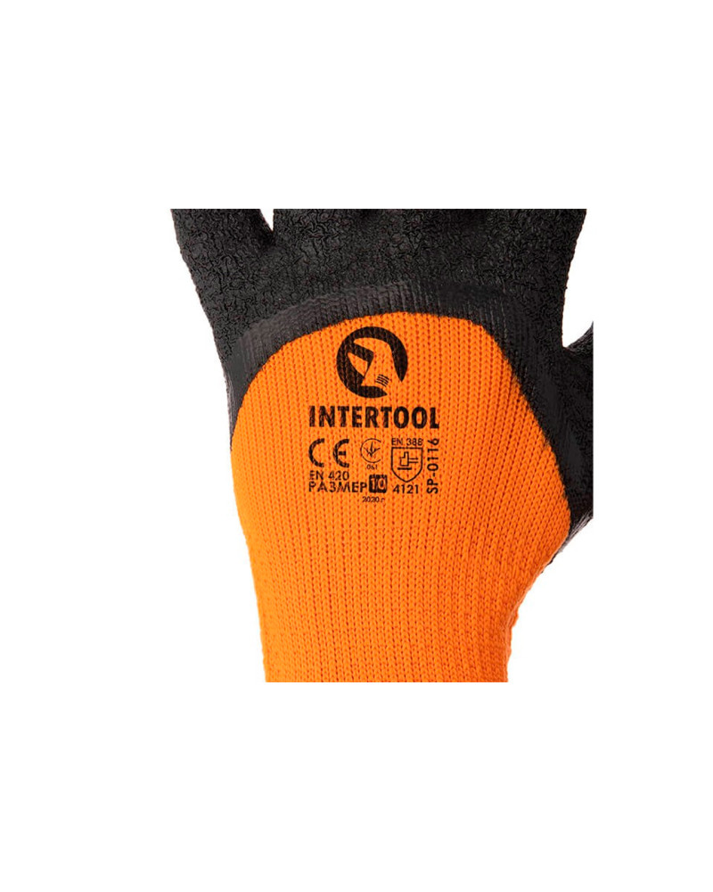 Рукавички Intertool - латексна зморшкувата утеплена 10