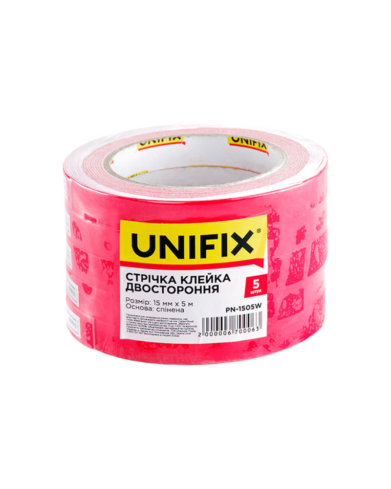 Стрічка двостороння Unifix - 15 мм x 5 м спінена біла (PN-1505W)