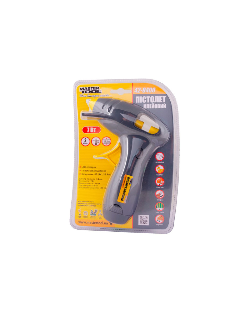 Пістолет клейовий на батарейках Mastertool - 7,2 мм x 7 Вт (42-0400)
