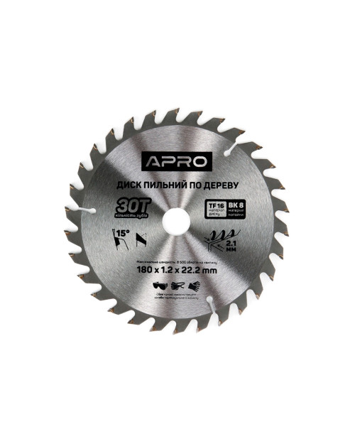 Диск пильний по дереву Apro - 180 x 22,2[20]мм x 30T (830134)