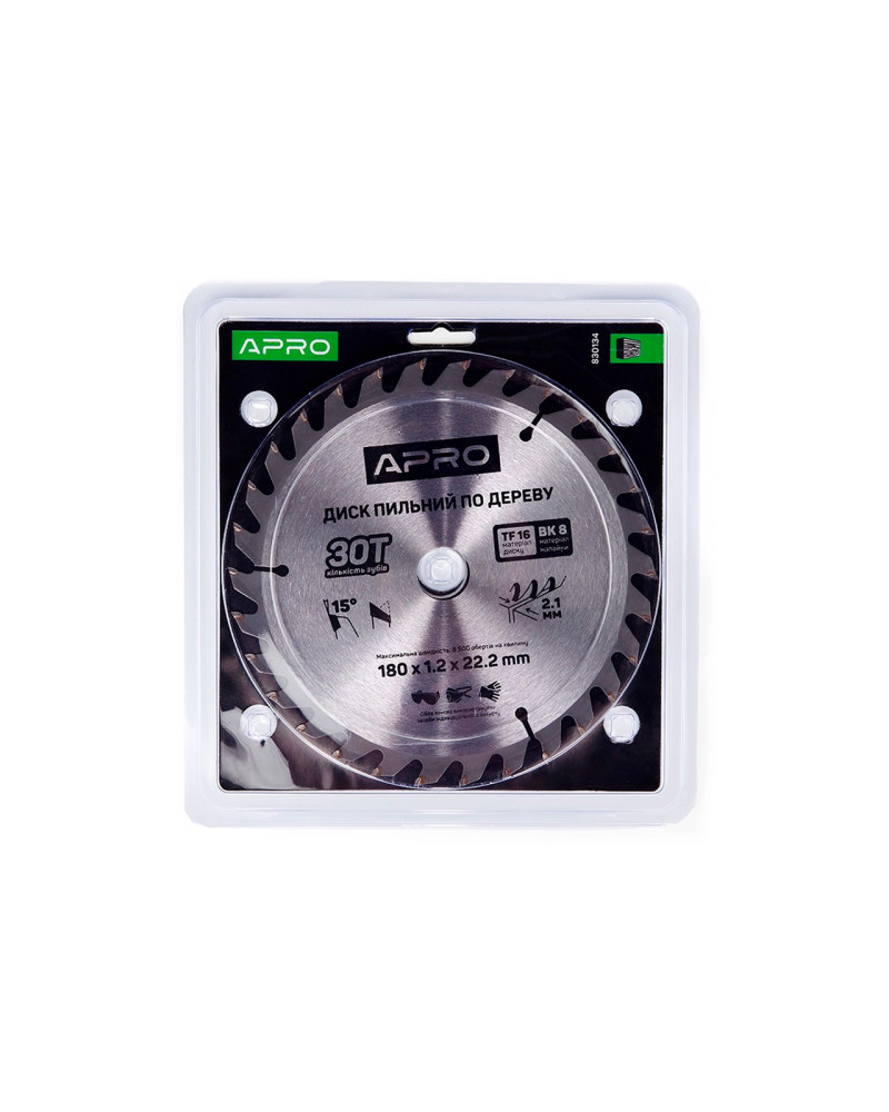 Диск пильний по дереву Apro - 180 x 22,2[20]мм x 30T (830134)