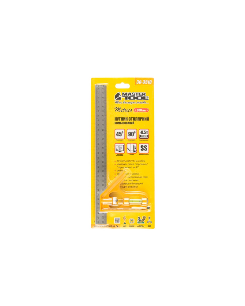 Кутник столяра Mastertool - 300мм x 90° x 45° (30-3510)