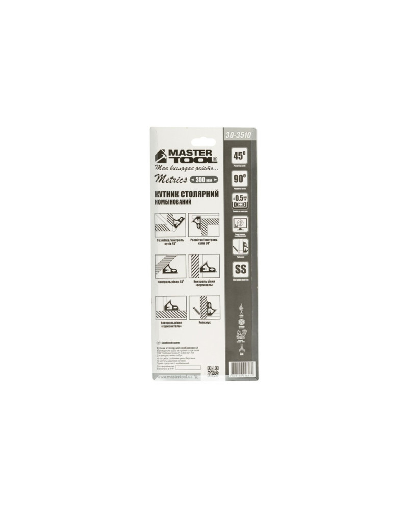 Кутник столяра Mastertool - 300мм x 90° x 45° (30-3510)