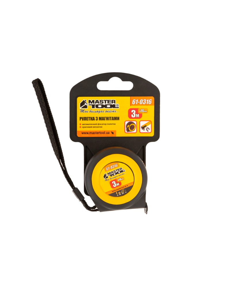 Рулетка Mastertool - 3м x 16мм магніт гумова автостоп (61-0316)