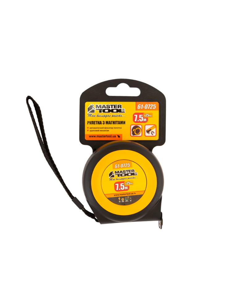 Рулетка Mastertool - 7,5м x 25мм магніт гумова автостоп (61-0725)
