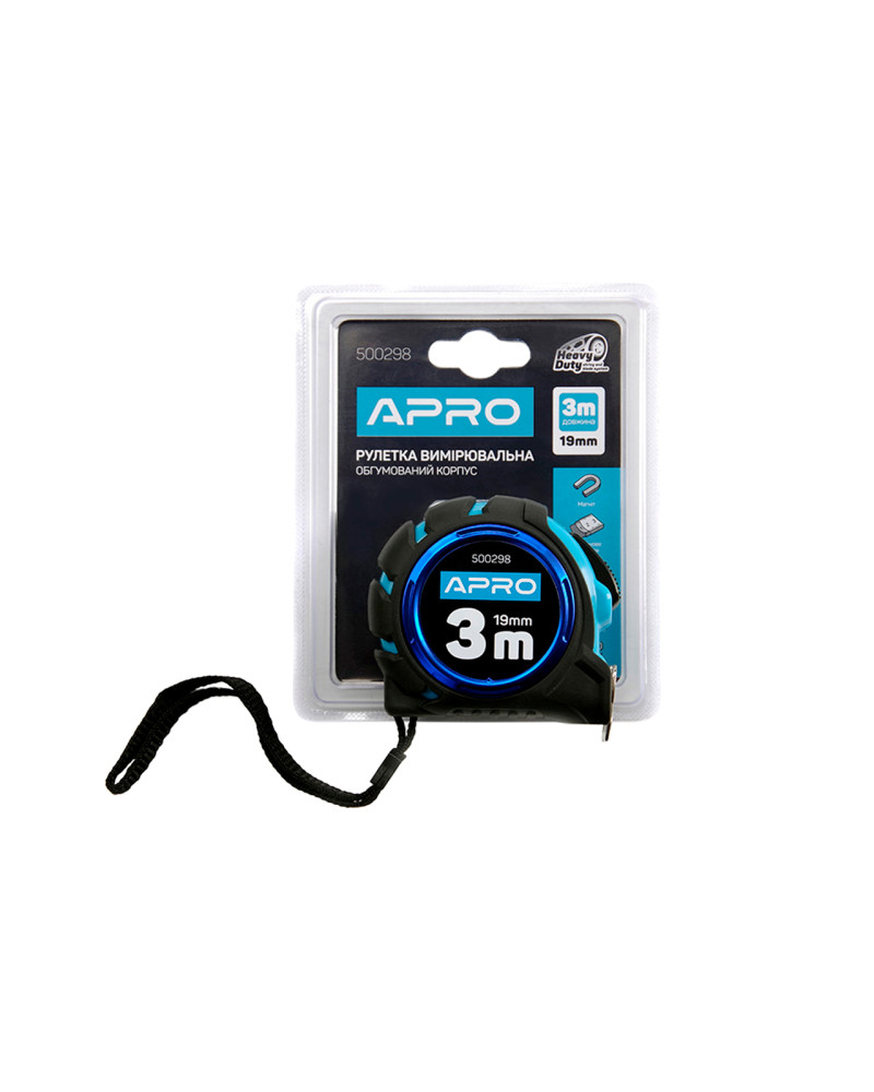 Рулетка Apro - 3м x 19мм супер-магніт гумова автостоп [1] (500298)